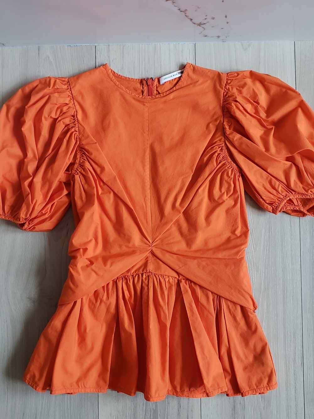 Cecilie Bahnsen Orange Puff-Sleeve Peplum Blouse